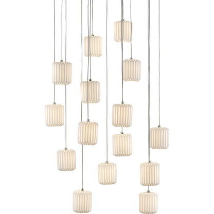 Dove Pendant by Currey and Company in painted silver, white. Made from metal, ceramic in a modern style.