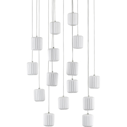 Dove Pendant by Currey and Company in painted silver, white. Made from metal, ceramic in a modern style.
