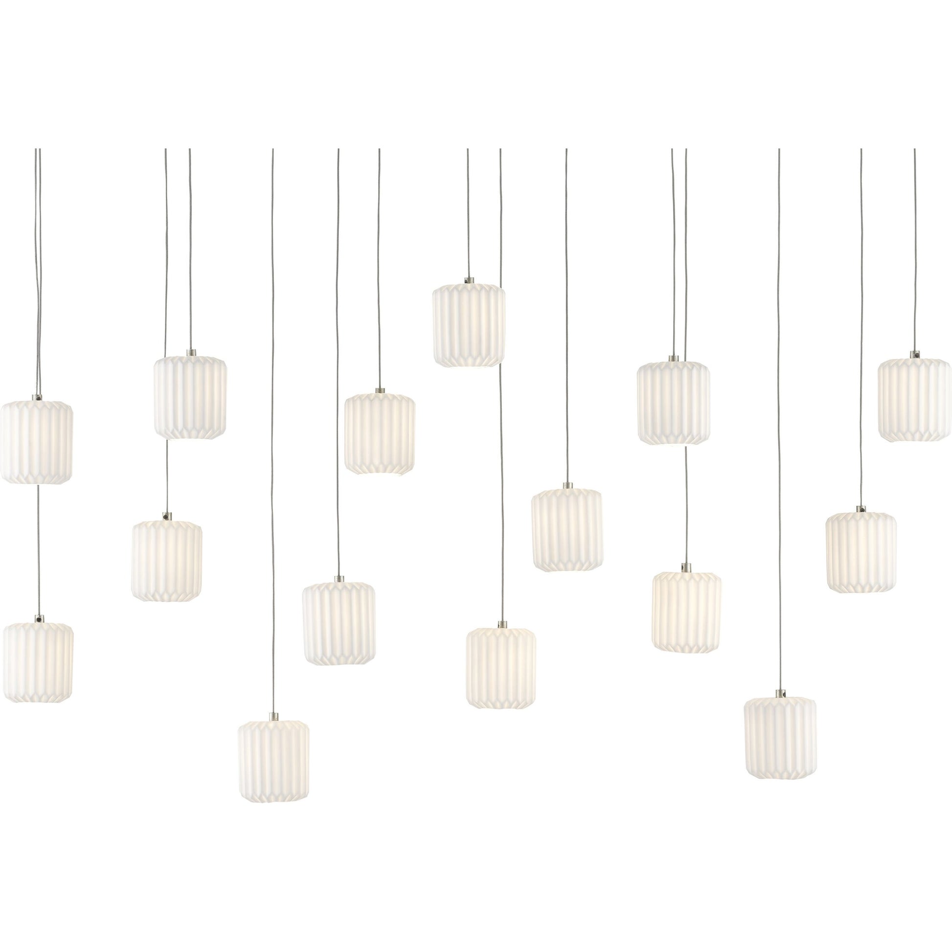 Dove Linear Pendant by Currey and Company in painted silver, white. Made from metal, ceramic in a modern style.