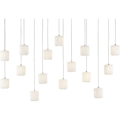 Dove Linear Pendant by Currey and Company in painted silver, white. Made from metal, ceramic in a modern style.