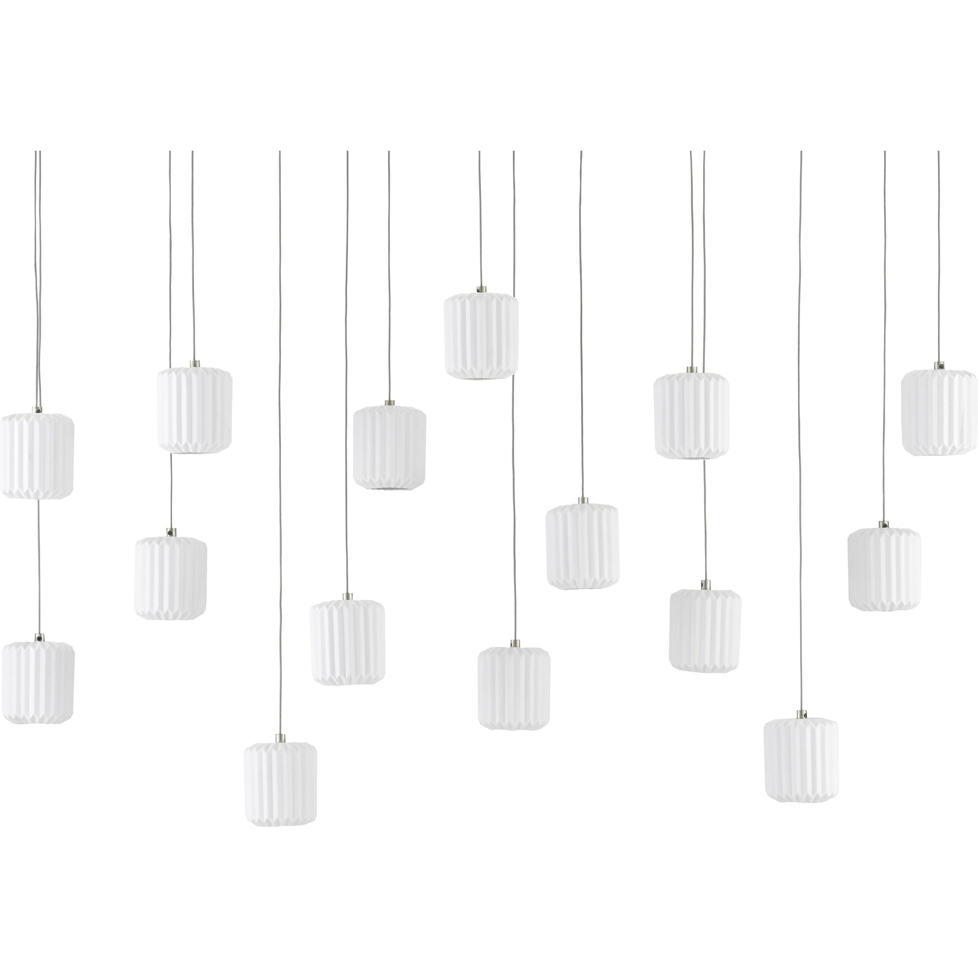 Dove Linear Pendant by Currey and Company in painted silver, white. Made from metal, ceramic in a modern style.