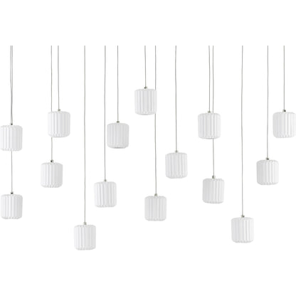 Dove Linear Pendant by Currey and Company in painted silver, white. Made from metal, ceramic in a modern style.
