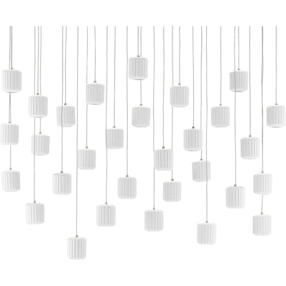 Dove Linear Pendant by Currey and Company in painted silver, white. Made from metal, ceramic in a modern style.