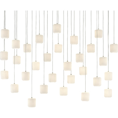 Dove Linear Pendant by Currey and Company in painted silver, white. Made from metal, ceramic in a modern style.