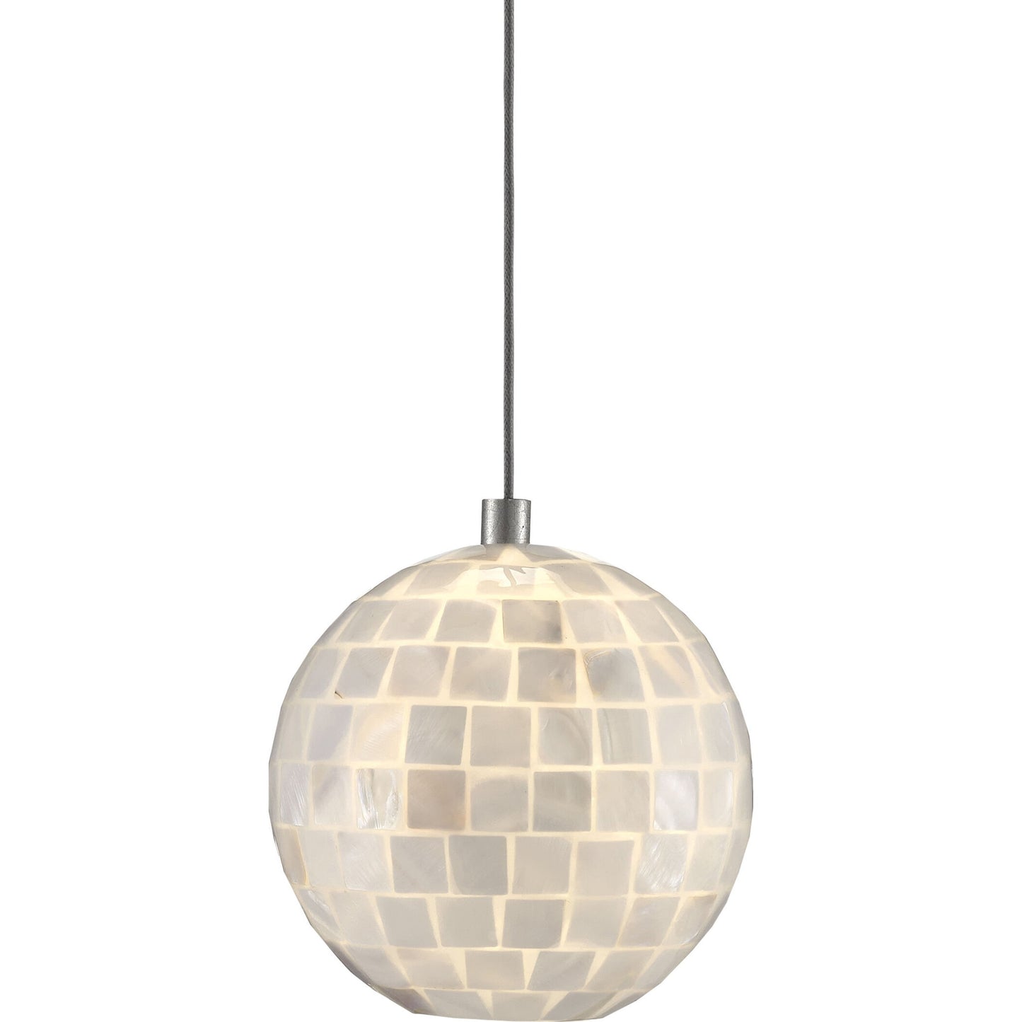 002 SR-890113 | Additional Silo | Finhorn 1-Light Round Multi-Drop Pendant by Currey and Company in painted silver, pearl. Made from metal, mother of pearl in a modern style.