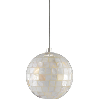 Finhorn 1-Light Round Multi-Drop Pendant by Currey and Company in painted silver, pearl. Made from metal, mother of pearl in a modern style.