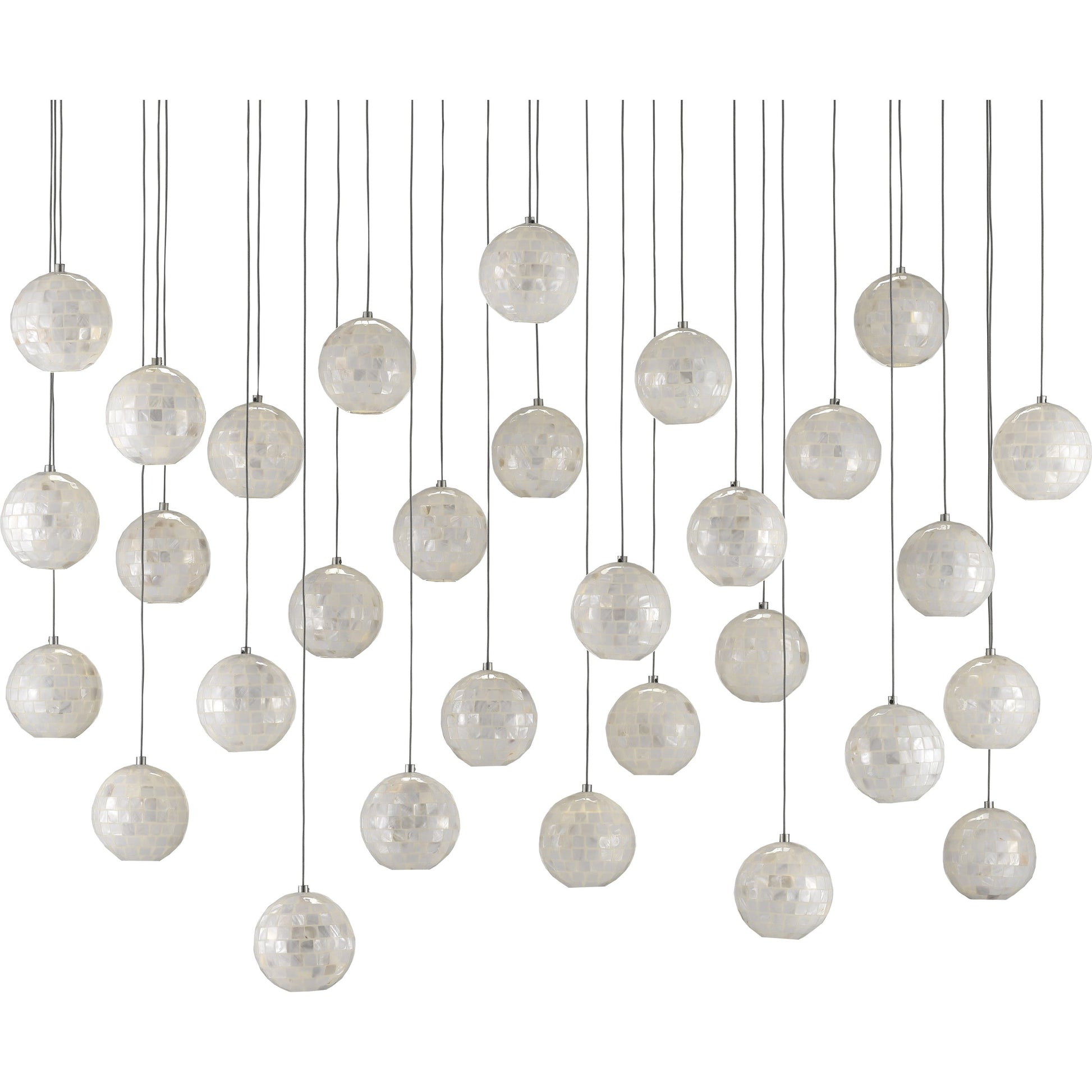 Finhorn Linear Pendant by Currey and Company in painted silver, pearl. Made from metal, mother of pearl in a modern style.