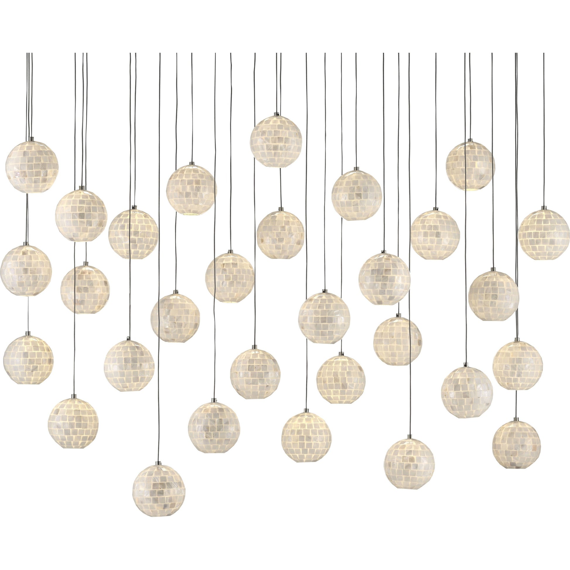 Finhorn Linear Pendant by Currey and Company in painted silver, pearl. Made from metal, mother of pearl in a modern style.