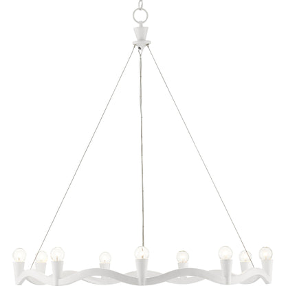 Serpentina Chandelier by Currey and Company in antique black. Made from wrought iron, air craft cable in a modern style.
