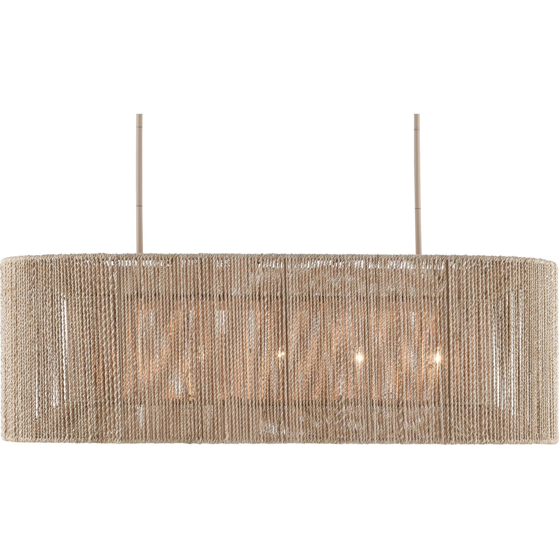 Mereworth Chandelier by Currey and Company in natural rope, beige. Made from wrought iron, abaca rope in a coastal style.