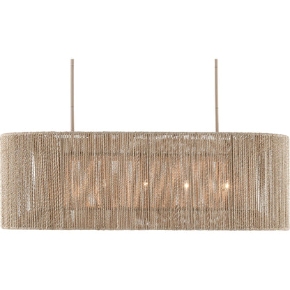 Mereworth Chandelier by Currey and Company in natural rope, beige. Made from wrought iron, abaca rope in a coastal style.