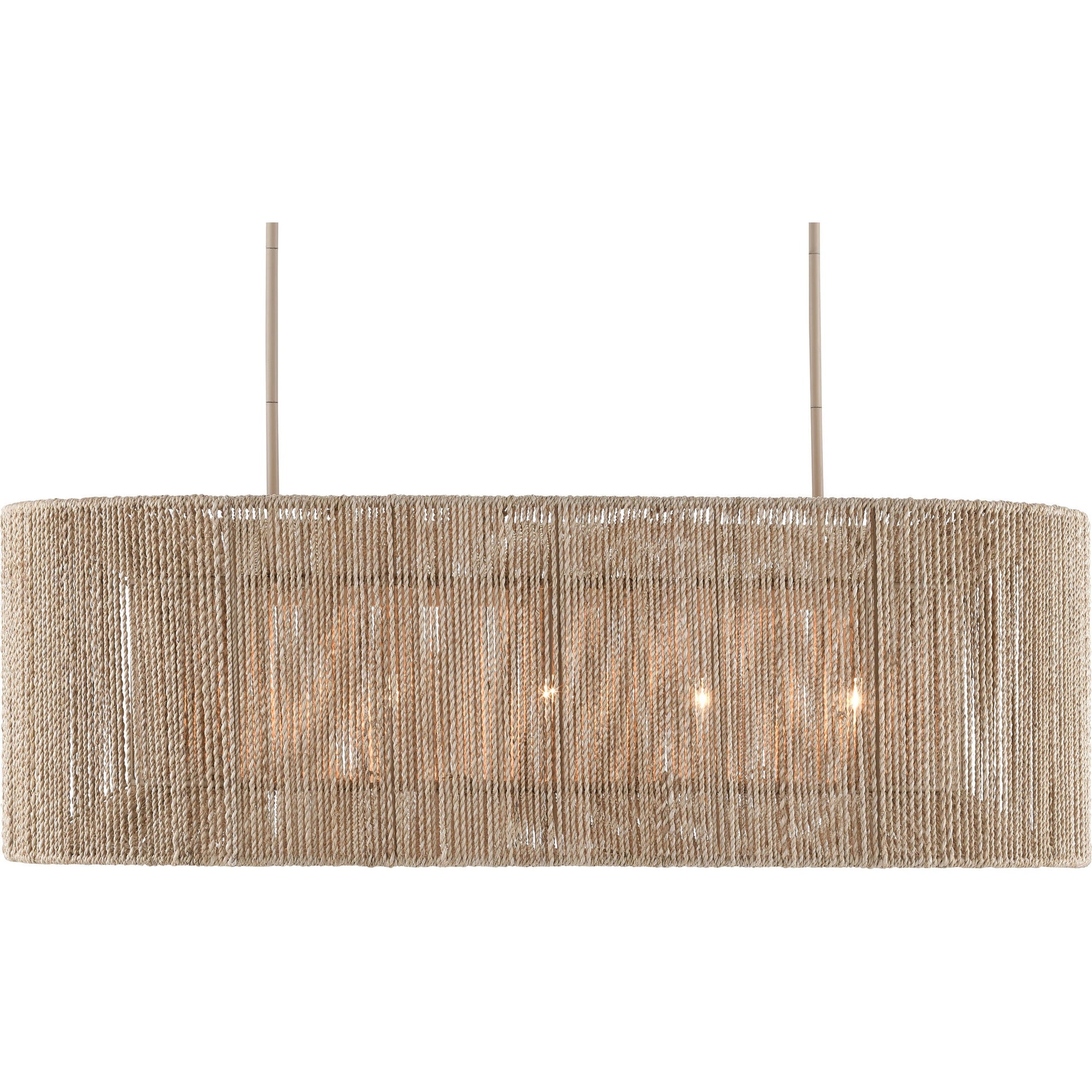 Mereworth Chandelier by Currey and Company in natural rope, beige. Made from wrought iron, abaca rope in a coastal style.