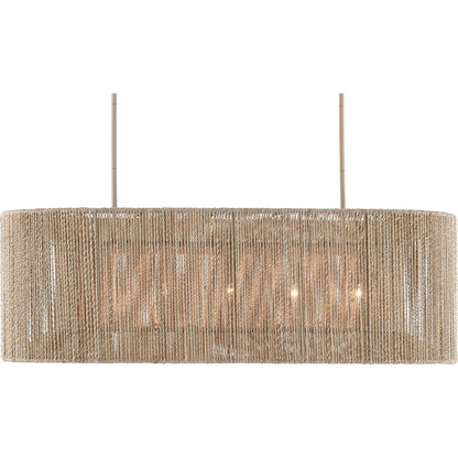 Mereworth Chandelier by Currey and Company in natural rope, beige. Made from wrought iron, abaca rope in a coastal style.