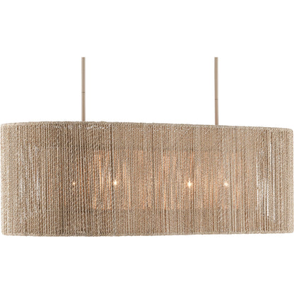 Mereworth Chandelier by Currey and Company in natural rope, beige. Made from wrought iron, abaca rope in a coastal style.