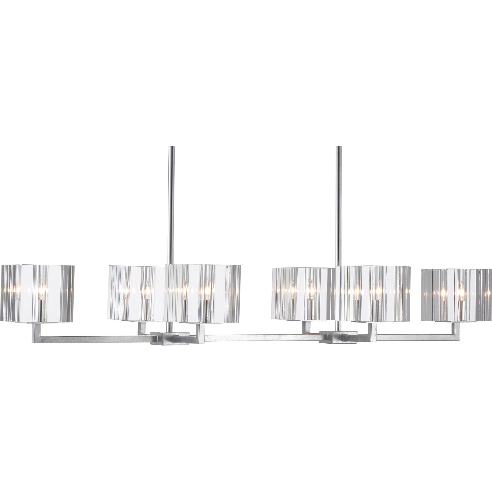 Valerio Chandelier by Currey and Company in silver leaf. Made from metal, optic crystal in a modern style.