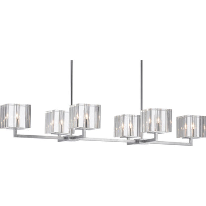 Valerio Chandelier by Currey and Company in silver leaf. Made from metal, optic crystal in a modern style.