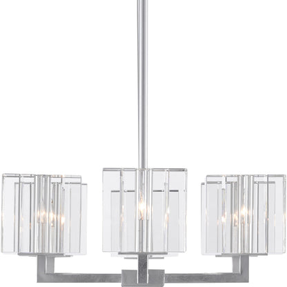 Valerio Chandelier by Currey and Company in silver leaf. Made from metal, optic crystal in a modern style.