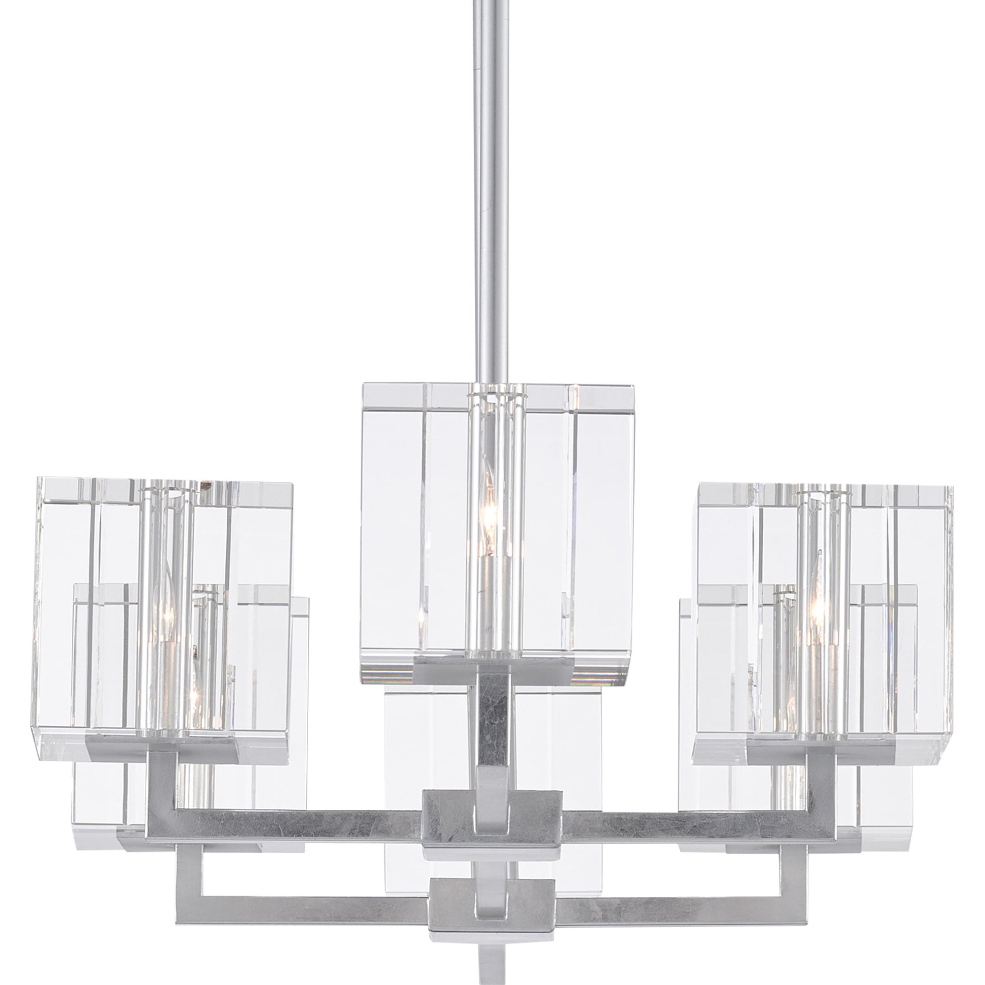 Valerio Chandelier by Currey and Company in silver leaf. Made from metal, optic crystal in a modern style.