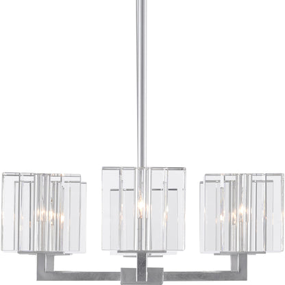 Valerio Chandelier by Currey and Company in silver leaf. Made from metal, optic crystal in a modern style.