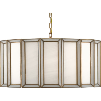 Daze Pendant by Currey and Company in antique brass, white. Made from brass, iron, milk glass in a modern style.
