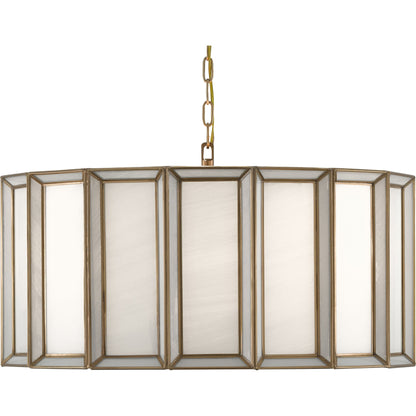 Daze Pendant by Currey and Company in antique brass, white. Made from brass, iron, milk glass in a modern style.