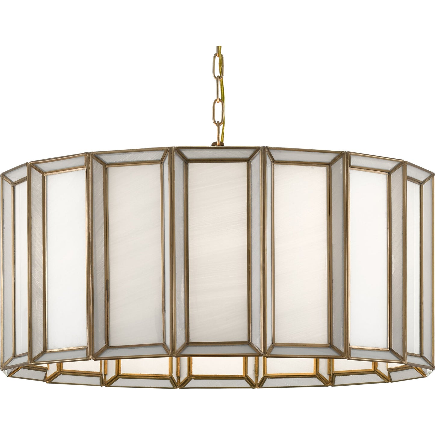 005 SR-890089 | Additional Silo | Daze Pendant by Currey and Company in antique brass, white. Made from brass, iron, milk glass in a modern style.