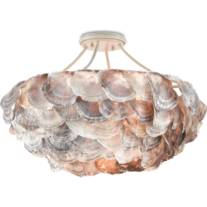 Seahouse Chandelier by Currey and Company in smokewood, natural shell. Made from wrought iron, capiz shell in a coastal style.