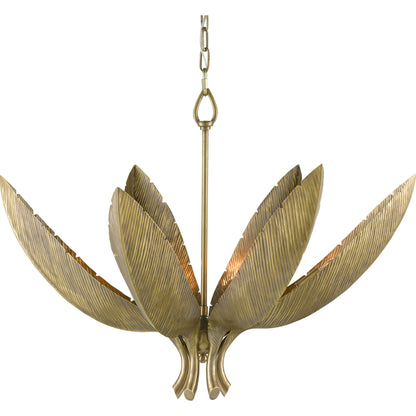 Bird of Paradise Chandelier by Currey and Company in antique brass. Made from brass, iron in a coastal style.
