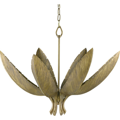 Bird of Paradise Chandelier by Currey and Company in antique brass. Made from brass, iron in a coastal style.