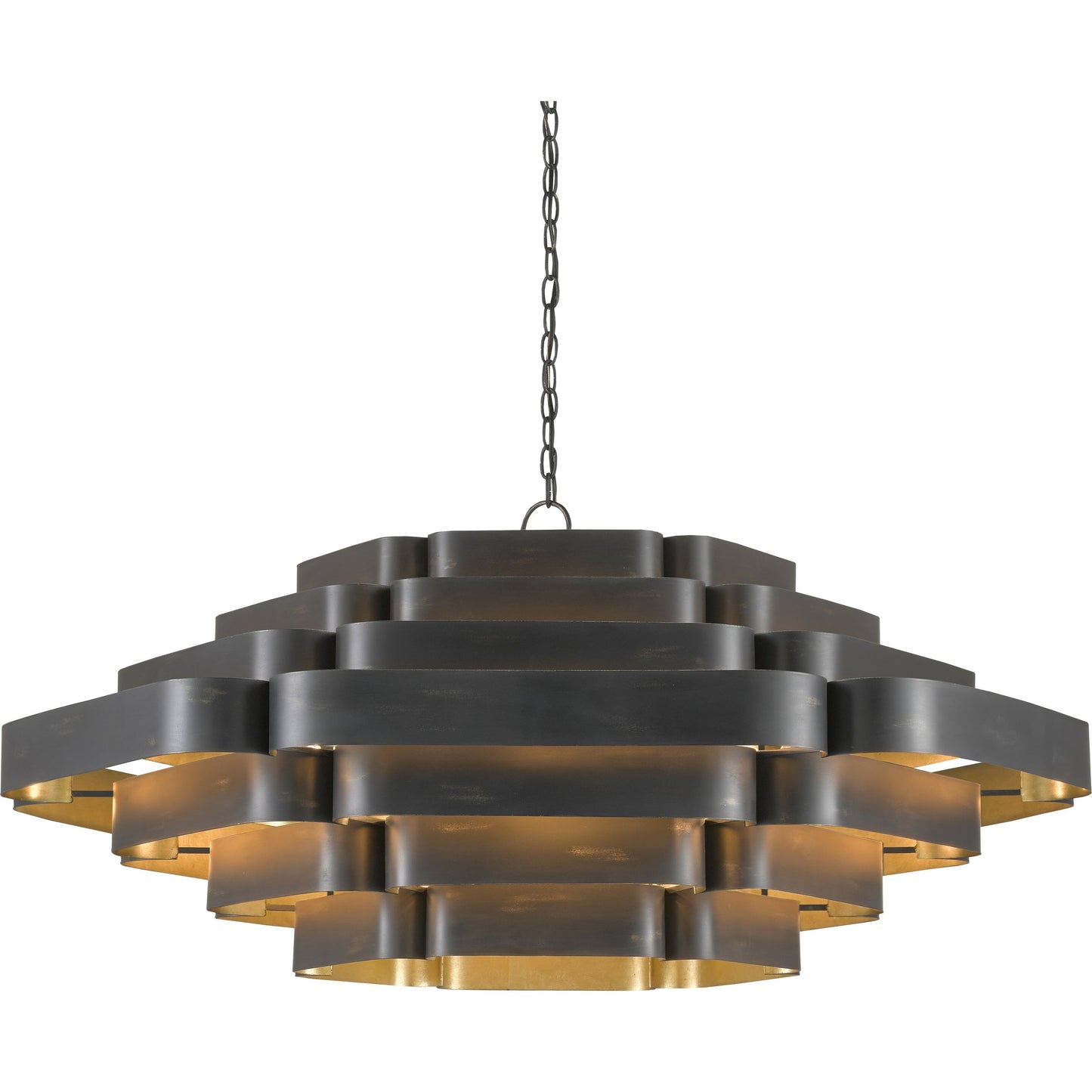 002 SI-1894175 | Additional Silo | Bailey Chandelier by Currey and Company in french black, contemporary gold leaf. Made from wrought iron in a modern style.