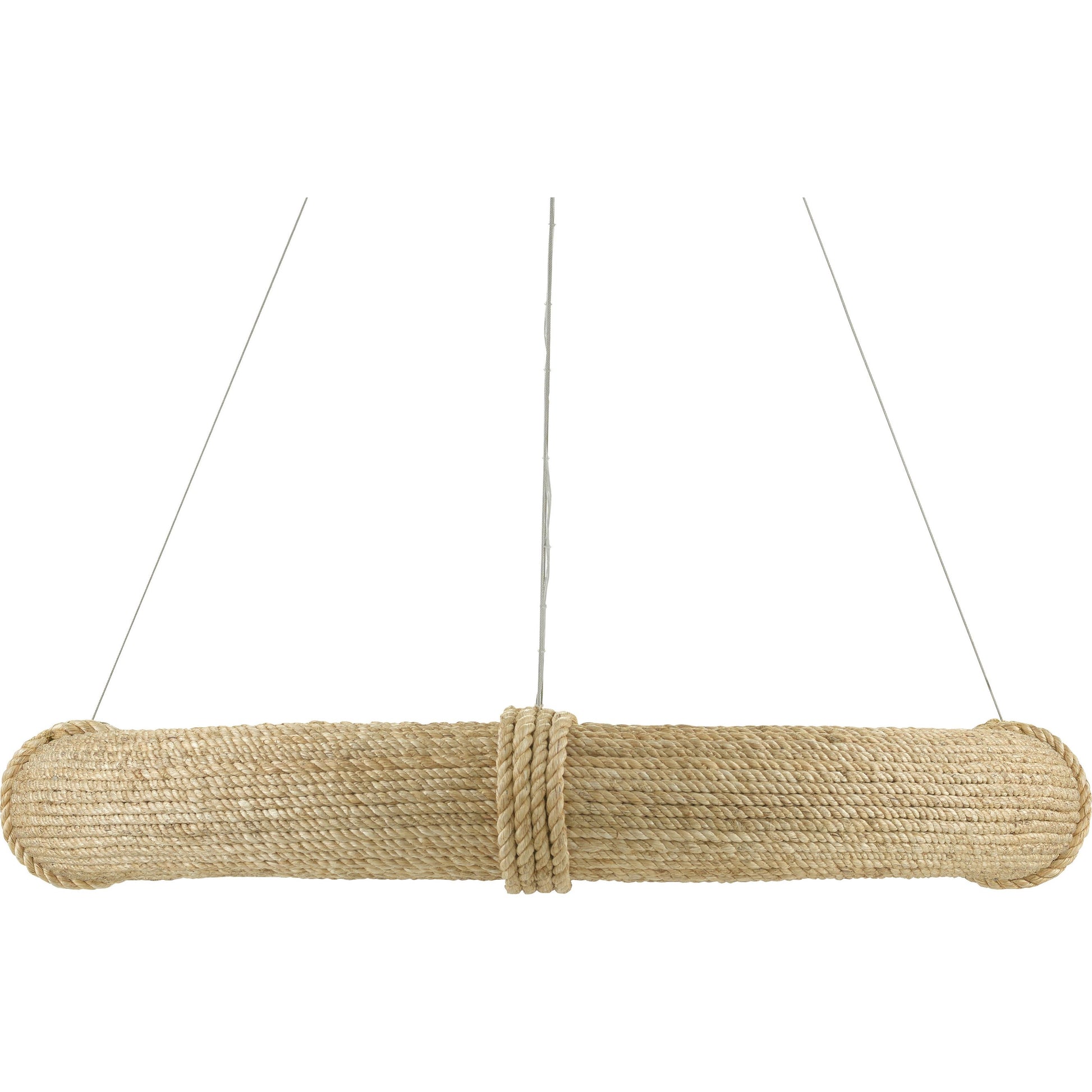 Portmeirion Chandelier by Currey and Company in satin black, abaca rope. Made from wrought iron, abaca rope in a coastal style.