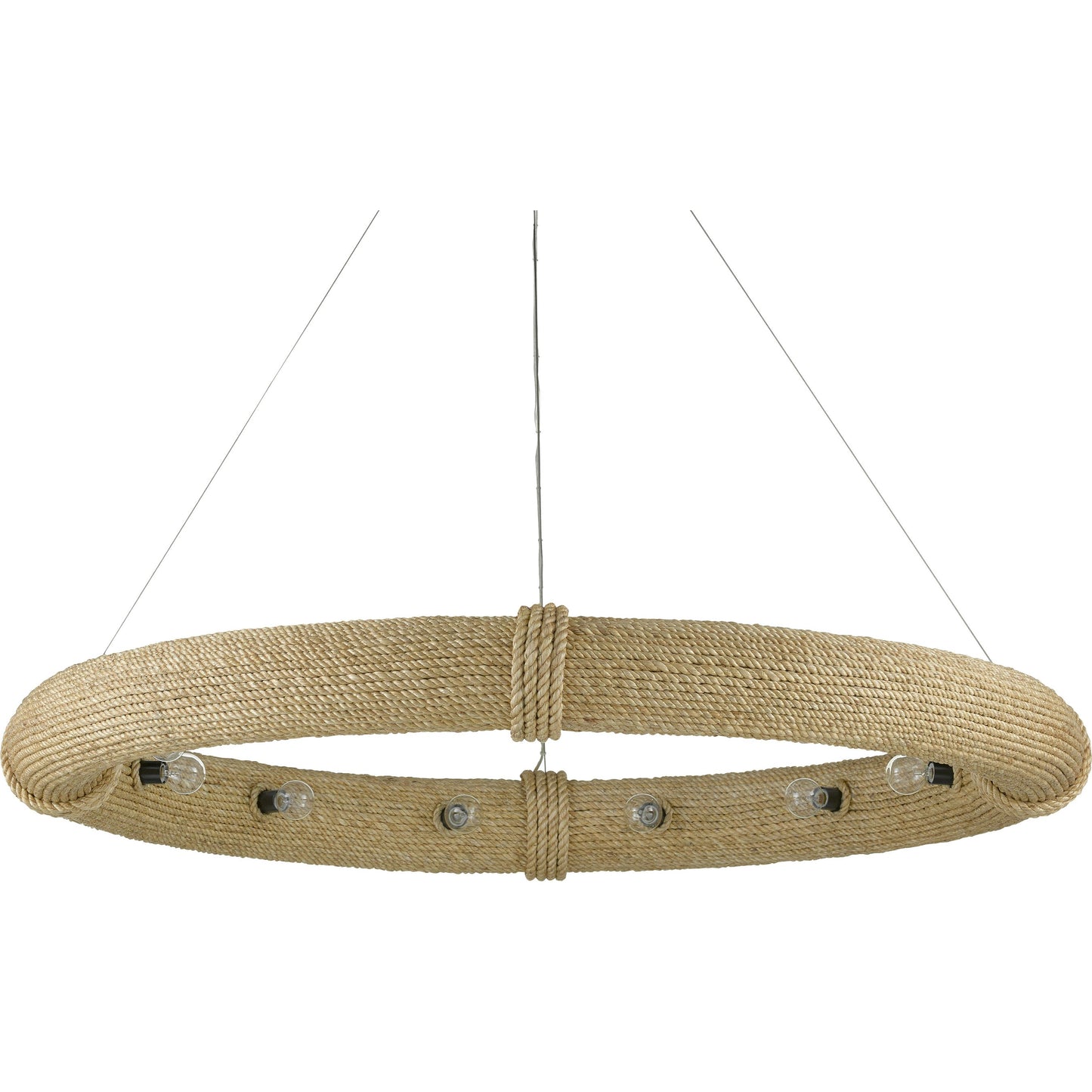 004 SI-1894491 | Additional Silo | Portmeirion Chandelier by Currey and Company in satin black, abaca rope. Made from wrought iron, abaca rope in a coastal style.