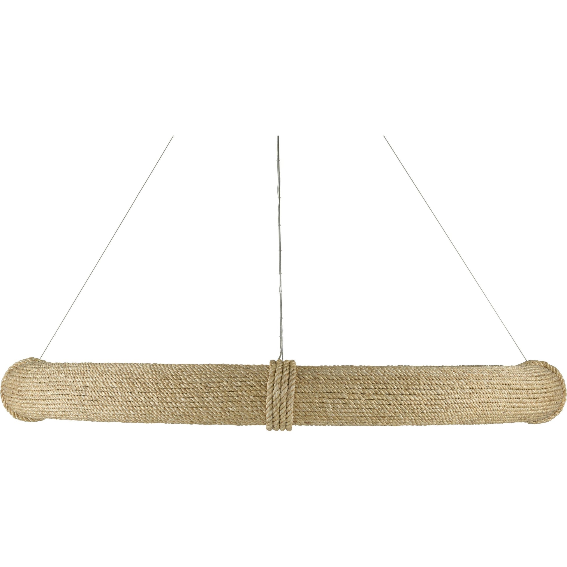 Portmeirion Chandelier by Currey and Company in satin black, abaca rope. Made from wrought iron, abaca rope in a coastal style.