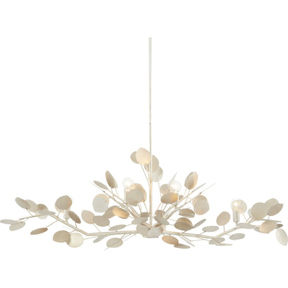 Lunaria Oval Chandelier by Currey and Company in contemporary silver leaf. Made from wrought iron in a transitional style.