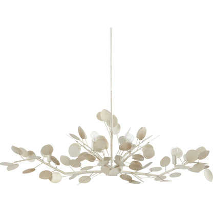 Lunaria Oval Chandelier by Currey and Company in contemporary silver leaf. Made from wrought iron in a transitional style.