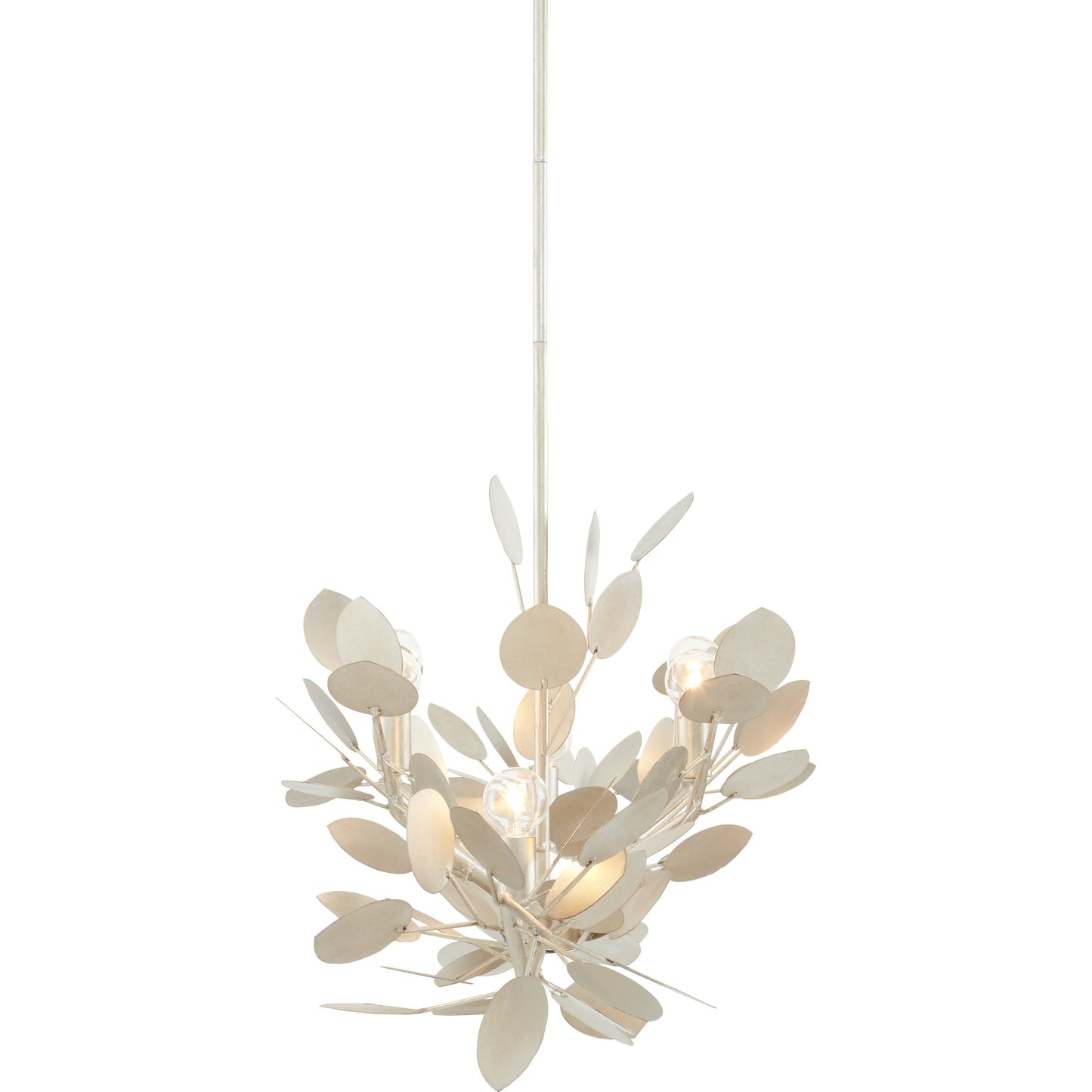 003 SI-1894404 | Additional Silo | Lunaria Oval Chandelier by Currey and Company in contemporary silver leaf. Made from wrought iron in a transitional style.