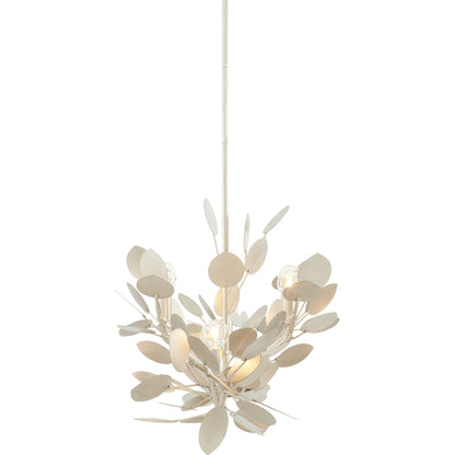 Lunaria Oval Chandelier by Currey and Company in contemporary silver leaf. Made from wrought iron in a transitional style.