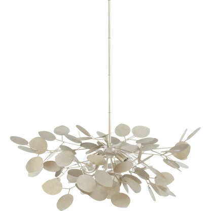 Lunaria Small Chandelier by Currey and Company in contemporary silver leaf. Made from wrought iron in a transitional style.