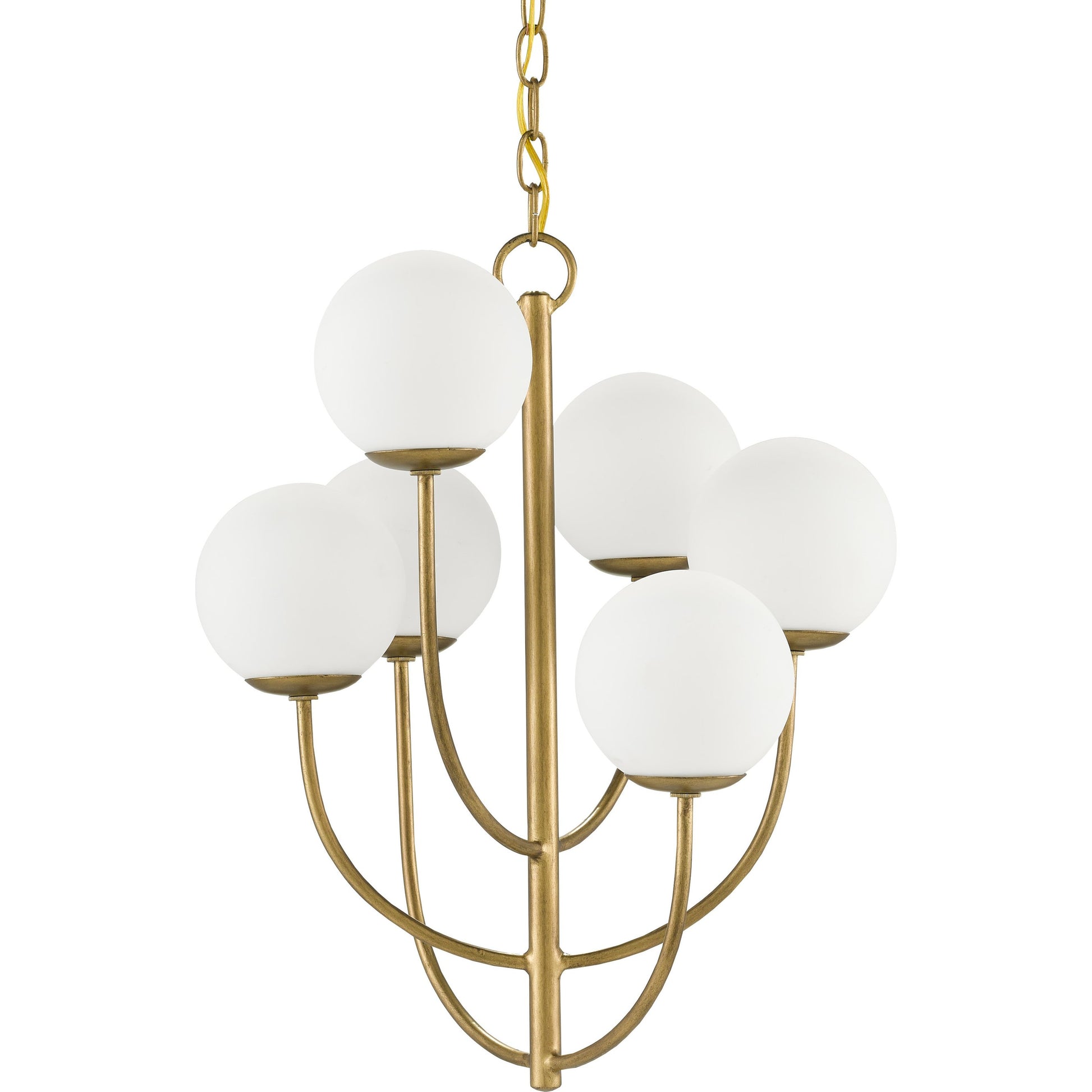 Sunnylands Chandelier by Currey and Company in brass. Made from wrought iron, glass in a modern style.