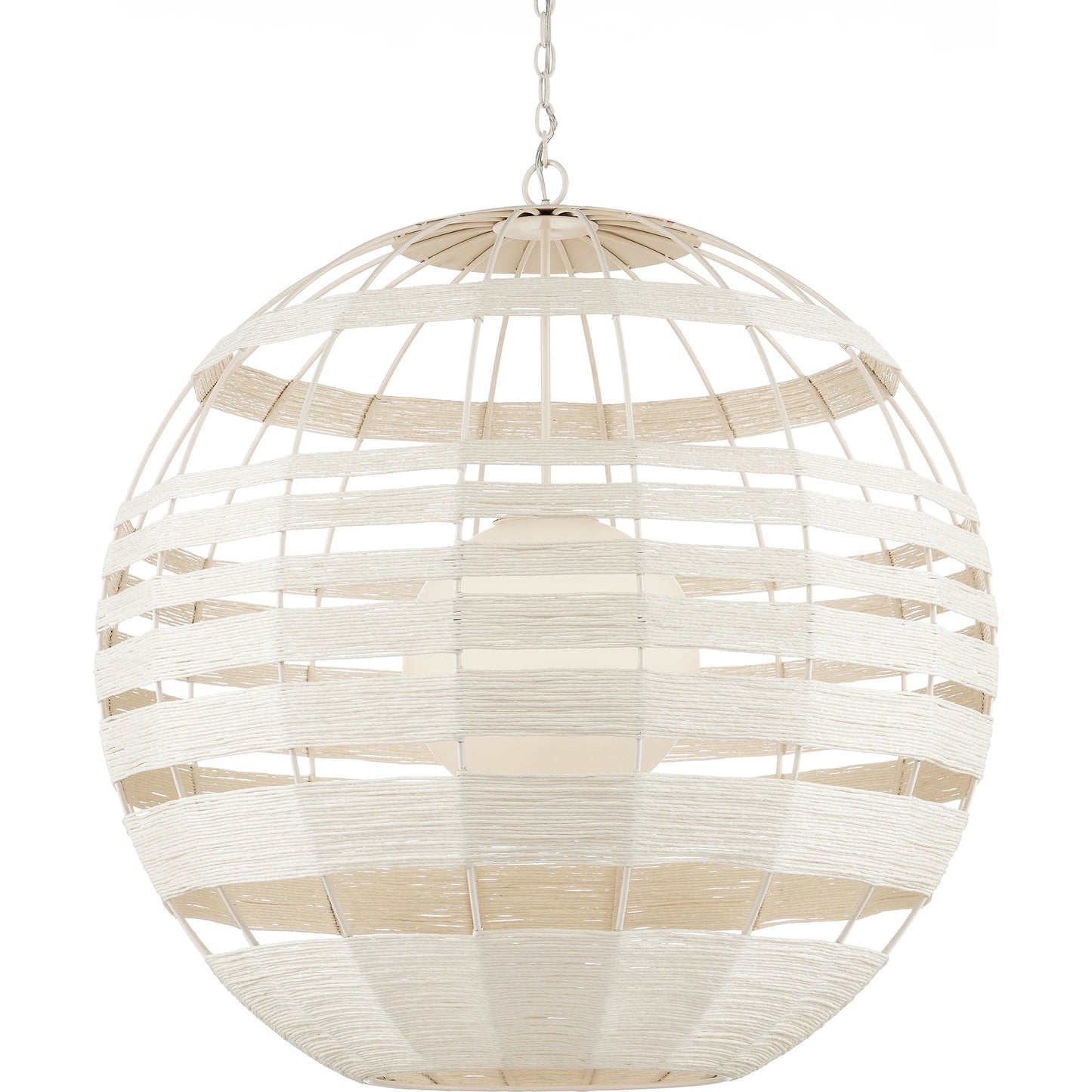 002 SI-1923992 | Additional Silo | Lapsley Orb Chandelier by Currey and Company in vanilla, white. Made from wrought iron, kraft paper twine, frosted glass in a modern style.