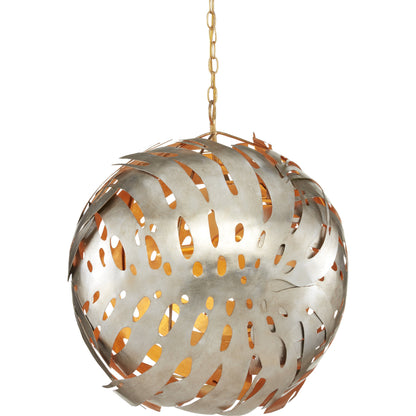 Elder Orb Chandelier by Currey and Company in contemporary silver leaf, contemporary gold leaf. Made from wrought iron in a eclectic & global style.