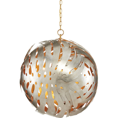 Elder Orb Chandelier by Currey and Company in contemporary silver leaf, contemporary gold leaf. Made from wrought iron in a eclectic & global style.