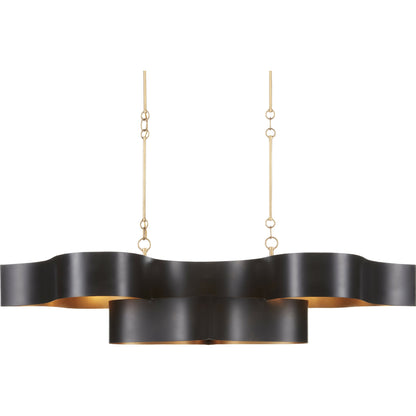 Grand Lotus Oval Chandelier by Currey and Company. Made from wrought iron in a modern style.