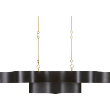Grand Lotus Oval Chandelier by Currey and Company. Made from wrought iron in a modern style.