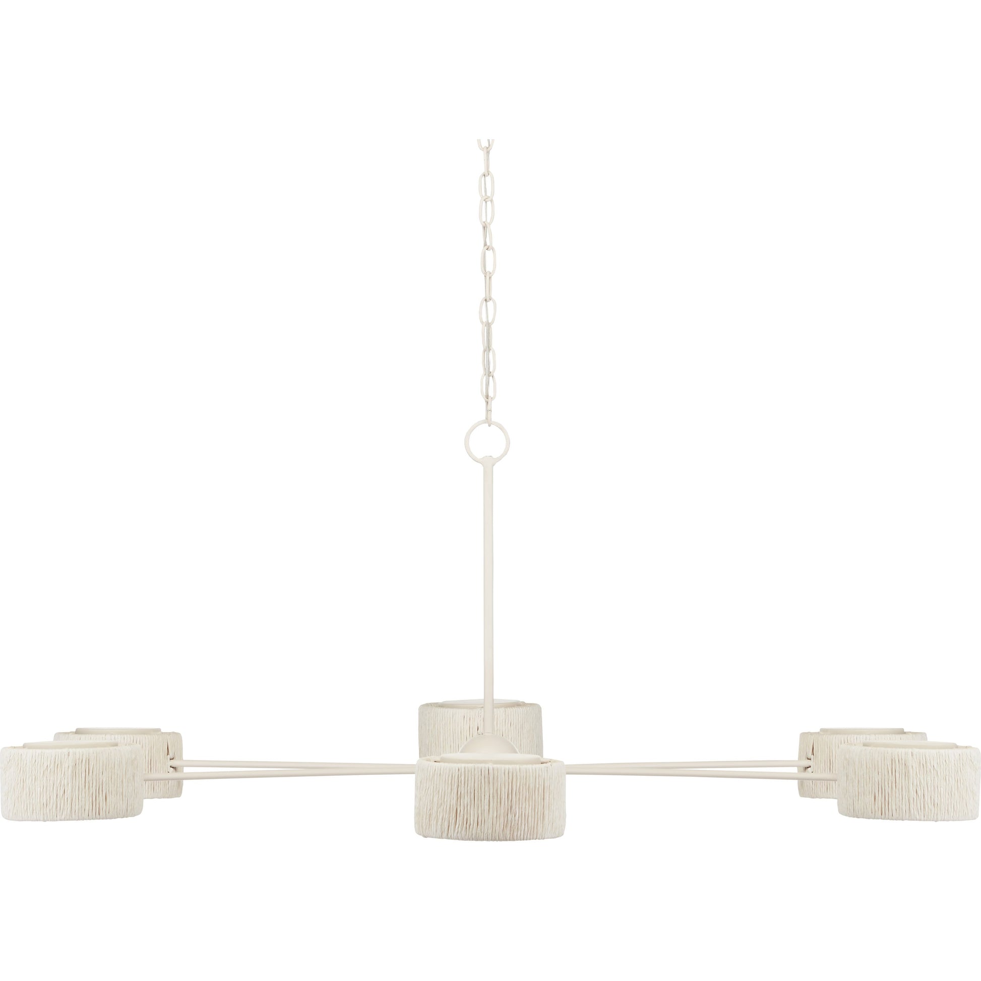 Monreale Chandelier by Currey and Company in white. Made from wrought iron, paper twine in a modern style.