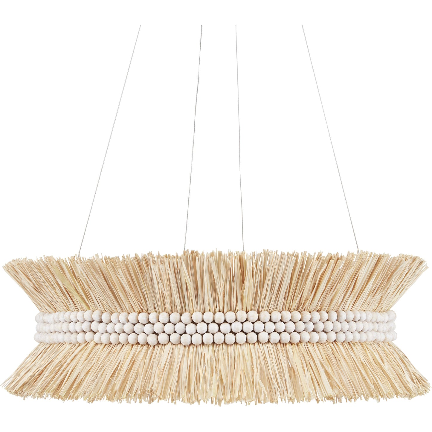 002 SI-1894555 | Additional Silo | Seychelles Chandelier by Currey and Company in sugar white, natural raffia. Made from wrought iron, raffia, wood beads in a coastal style.