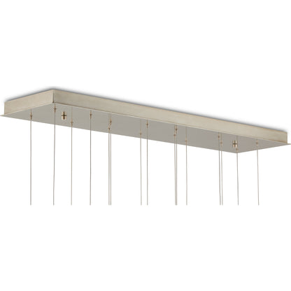 Escenia Rectangular 15-Light Multi-Drop Pendant by Currey and Company in natural selenite, silver. Made from selenite, frosted glass in a transitional style.