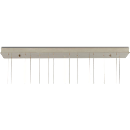 Daze Rectangular 15-LIGHT Multi-Drop Pendant by Currey and Company in antique brass, white, painted silver. Made from frosted glass in a modern style.