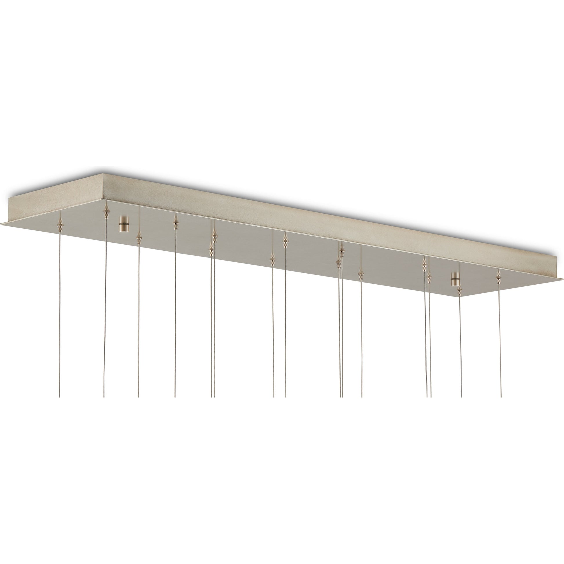Daze Rectangular 15-LIGHT Multi-Drop Pendant by Currey and Company in antique brass, white, painted silver. Made from frosted glass in a modern style.