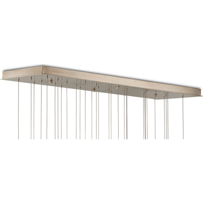 Daze 30-LIGHT Multi-Drop Pendant by Currey and Company in antique brass, white, painted silver. Made from frosted glass in a modern style.